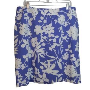 Brooks Brothers”346” Lined Cotton Blue & White Knee Length Floral Skirt Size 16